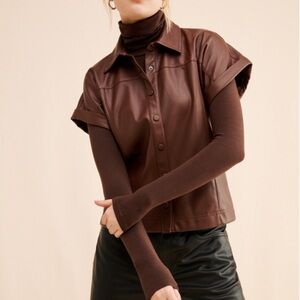 Steve Madden Beau Vegan Leather Button-Up Top